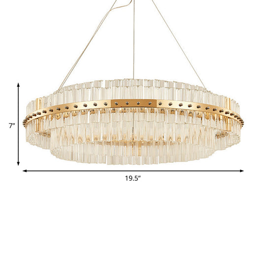 19.5 Contemporary Crystal Led Gold Chandelier- Adjustable Hanging Cords