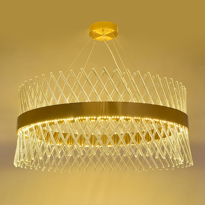 Lustre en maille de cristal de 23,5 pouces avec lumières LED - Élégante suspension en laiton pour salle à manger