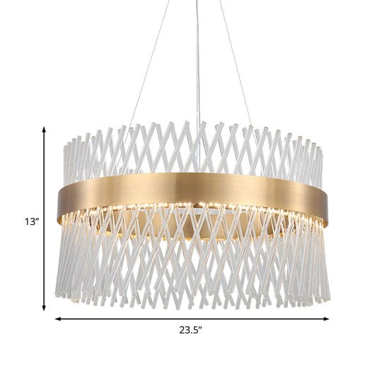 Lustre en maille de cristal de 23,5 pouces avec lumières LED - Élégante suspension en laiton pour salle à manger