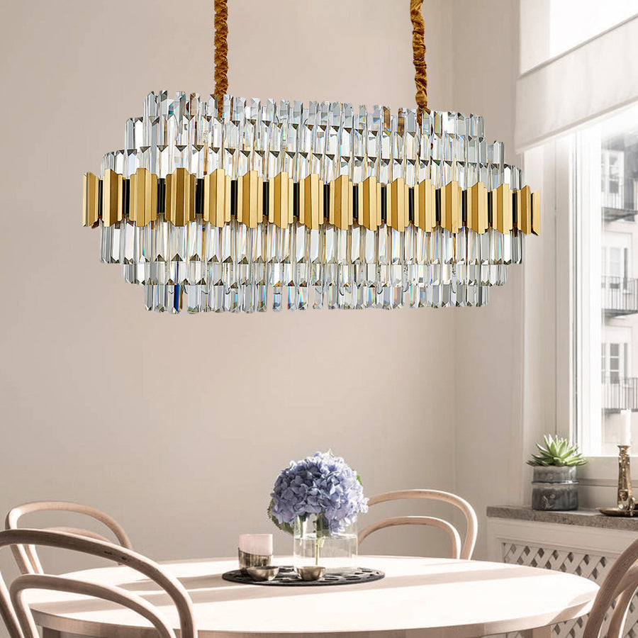 Contemporary Crystal Gold Pendant Light - 39 Wide 7-Tiered Icicle Chandelier 16-Light Perfect For