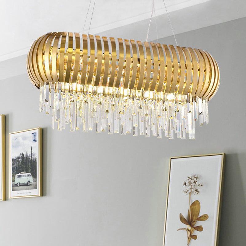 Postmodern 16-Light Gold Island Chandelier With Crystal Icicles