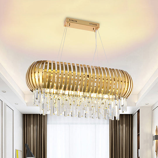 Postmodern 16-Light Gold Island Chandelier With Crystal Icicles