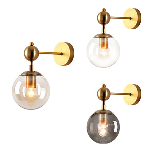 Vintage Brass Glass Wall Sconce With Clear/Grey/Amber Globe Shade - Stylish Living Room Lighting