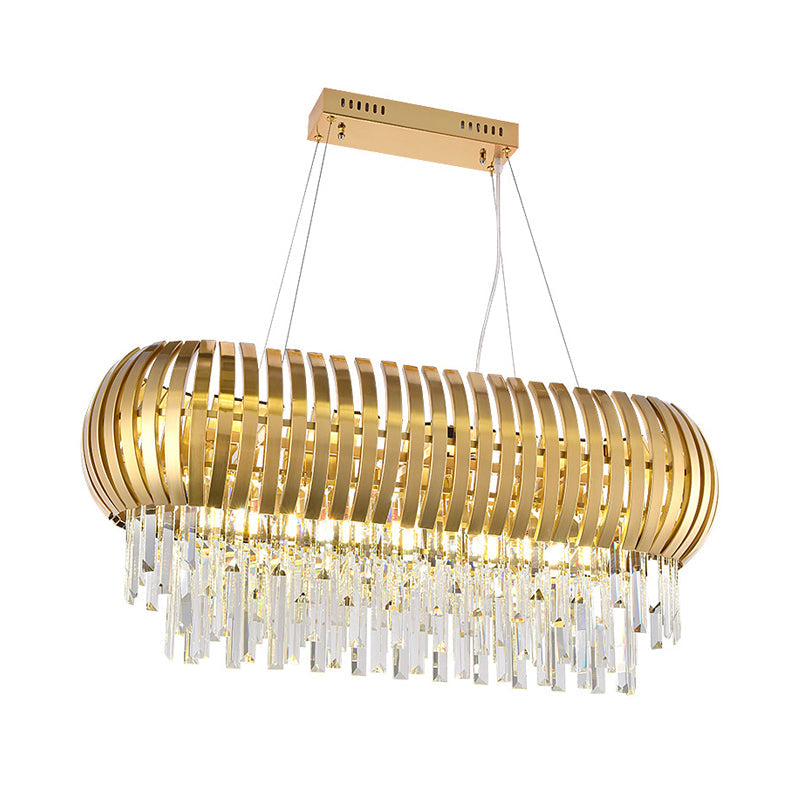 Postmodern 16-Light Gold Island Chandelier With Crystal Icicles