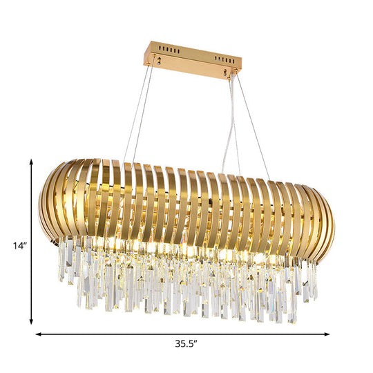 Postmodern 16-Light Gold Island Chandelier With Crystal Icicles