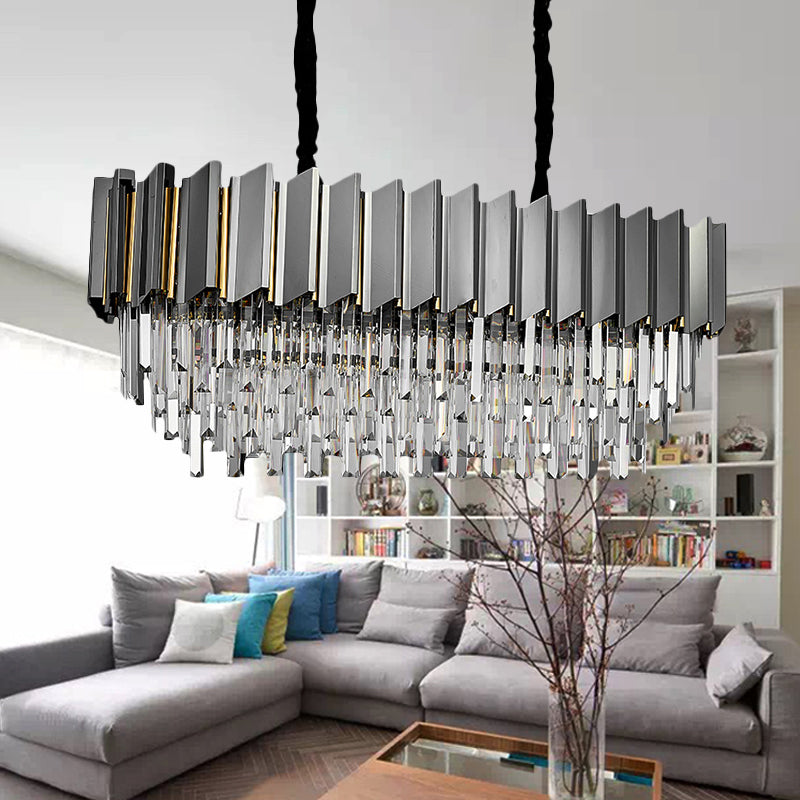 Modern Grey Crystal Pendant Chandelier With 10 Lights - 39 Wide Perfect For Island Ceiling