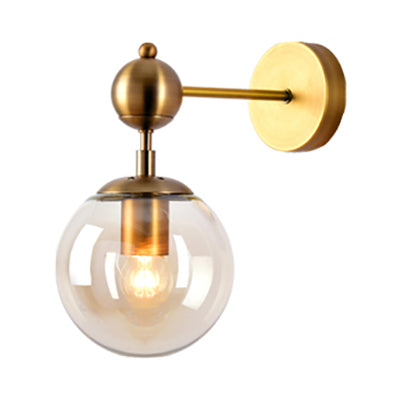 Vintage Brass Glass Wall Sconce With Clear/Grey/Amber Globe Shade - Stylish Living Room Lighting