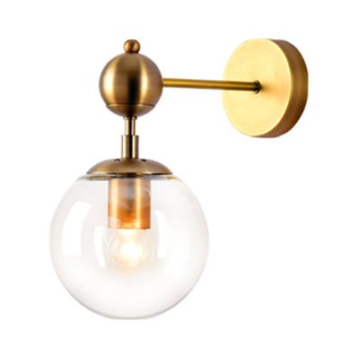 Vintage Brass Glass Wall Sconce With Clear/Grey/Amber Globe Shade - Stylish Living Room Lighting