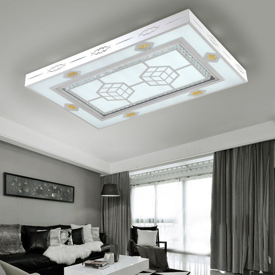 Modern LED Ceiling Mount Light with Crystal Accent - Rectangular Mental Flush Lamp for Living Room - Warm Lighting