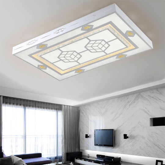 Modern LED Ceiling Mount Light with Crystal Accent - Rectangular Mental Flush Lamp for Living Room - Warm Lighting