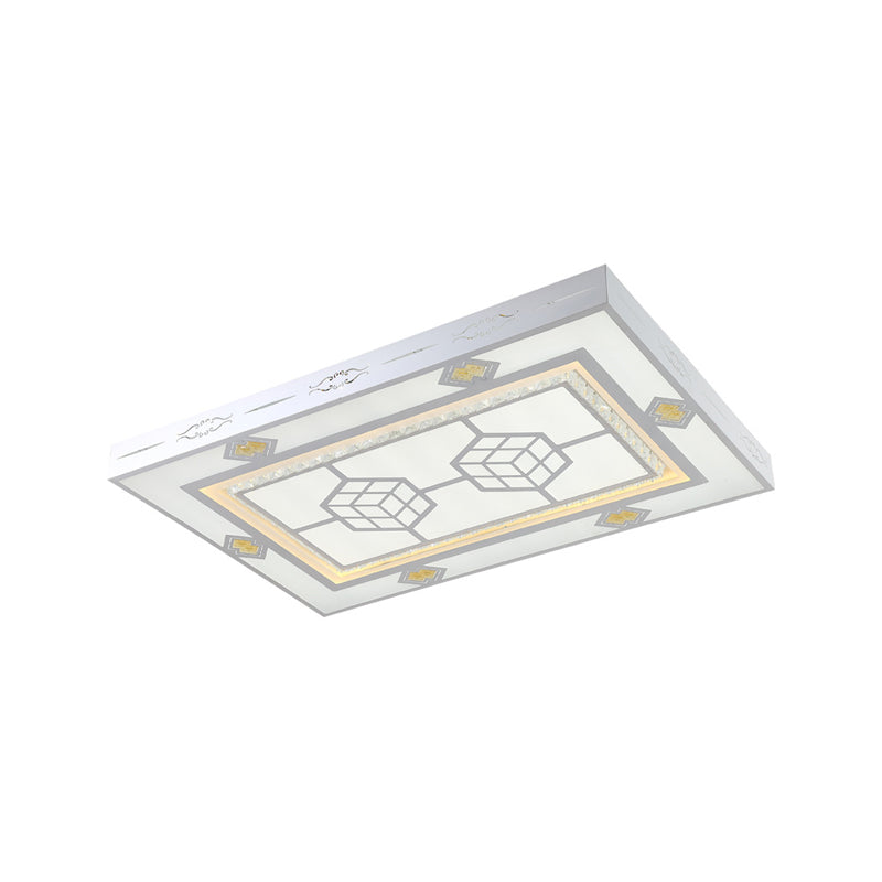 Modern LED Ceiling Mount Light with Crystal Accent - Rectangular Mental Flush Lamp for Living Room - Warm Lighting