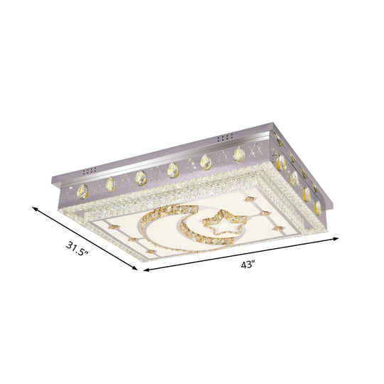 Modern Crystal Cuboid LED Ceiling Light with Star and Crescent Pattern - Chrome Flush Mount Fixture for Living Room