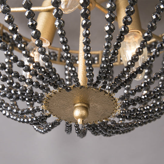 Traditional Beaded Black Crystal Flush Mount Ceiling Lamp - 3-Light Brass Fixture for Bedrooms