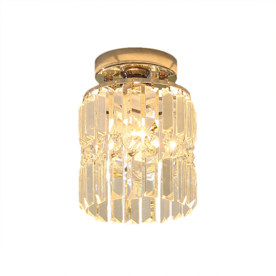 Modern Crystal Cylindrical Ceiling Lamp - Compact Chrome Flush Mount