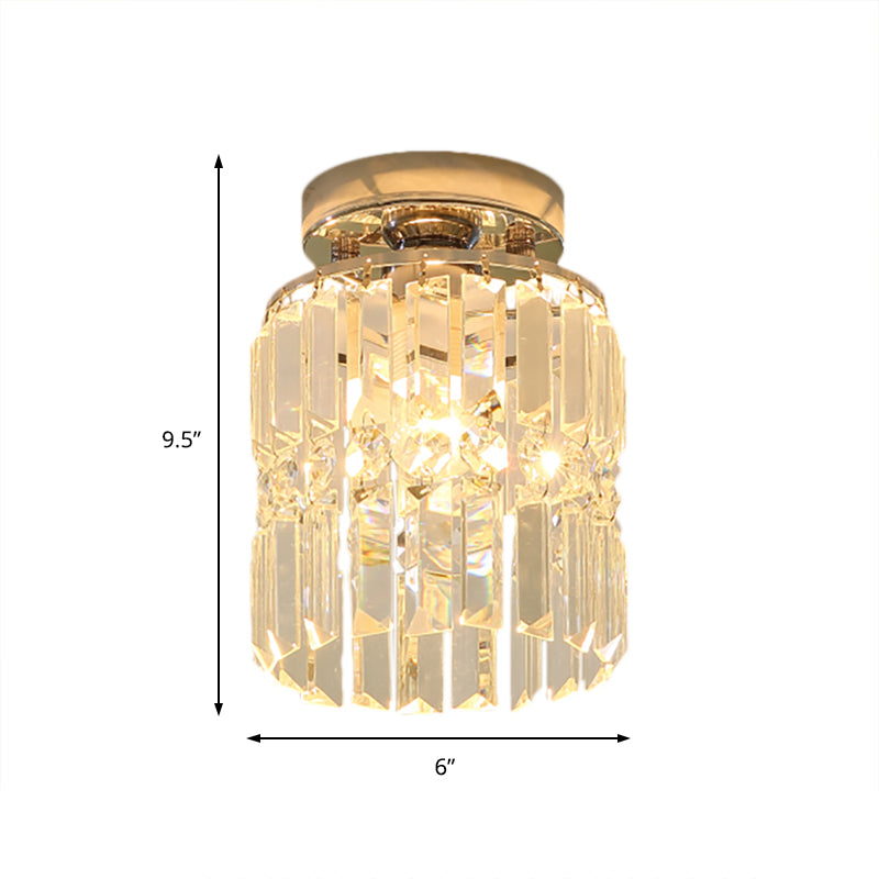 Modern Crystal Cylindrical Ceiling Lamp - Compact Chrome Flush Mount