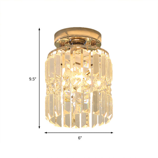 Modern Crystal Cylindrical Ceiling Lamp - Compact Chrome Flush Mount