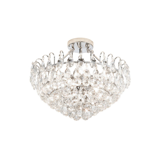 Modern Crystal Semi-Flush Ceiling Lamp with 4 Chrome Lights for Dining Room