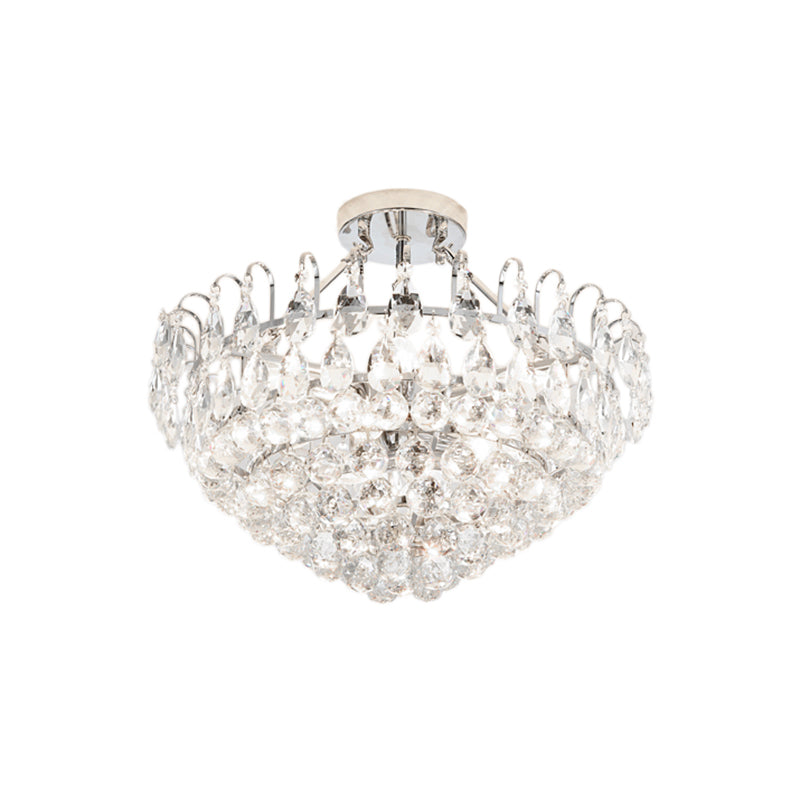 Modern Crystal Semi-Flush Ceiling Lamp With 4 Chrome Lights For Dining Room