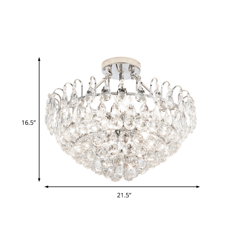 Modern Crystal Semi-Flush Ceiling Lamp with 4 Chrome Lights for Dining Room