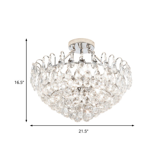 Modern Crystal Semi-Flush Ceiling Lamp with 4 Chrome Lights for Dining Room