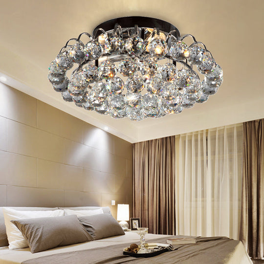 Modern Crystal Flush Mount Lamp - Tapered Design, 3 Lights, Black Ceiling Fixture