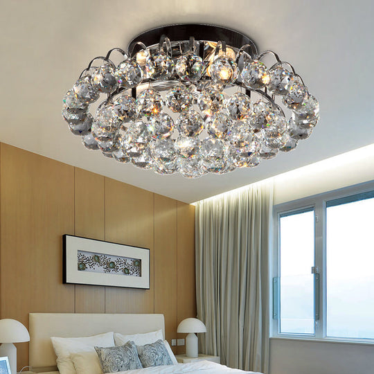 Modern Crystal Flush Mount Lamp - Tapered Design, 3 Lights, Black Ceiling Fixture