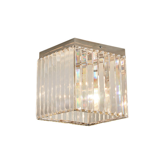 Silver Cuboid Crystal Flushmount Ceiling Light - Minimalist 1-Light Mini Flush