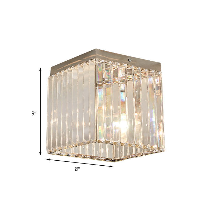 Silver Cuboid Crystal Flushmount Ceiling Light - Minimalist 1-Light Mini Flush