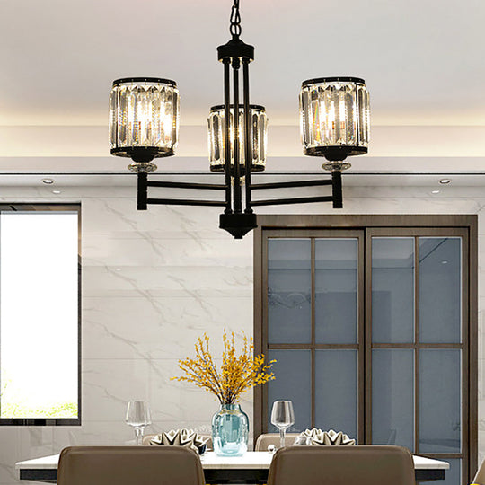 Retro Crystal Pendant Light With Adjustable Chain - Black 3/6/8 Lights 3 /