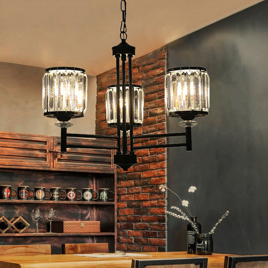 Retro Crystal Pendant Light With Adjustable Chain - Black 3/6/8 Lights