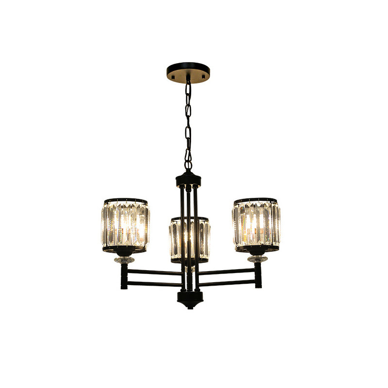 Retro Crystal Pendant Light With Adjustable Chain - Black 3/6/8 Lights