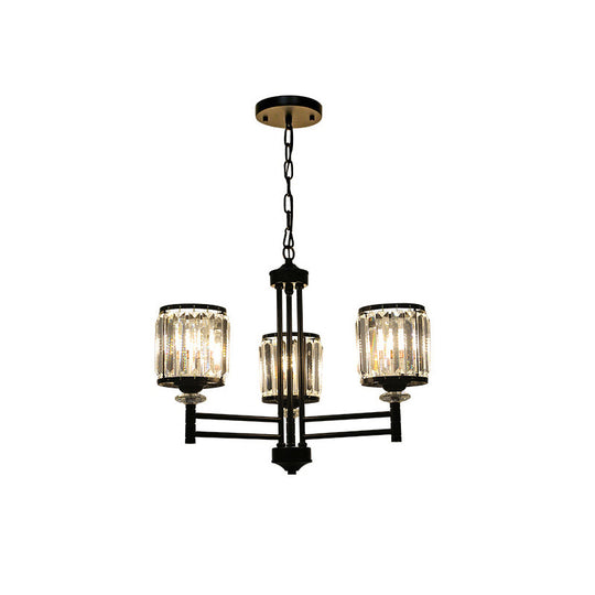 Retro Crystal Pendant Light With Adjustable Chain - Black 3/6/8 Lights