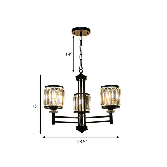 Retro Crystal Pendant Light With Adjustable Chain - Black 3/6/8 Lights