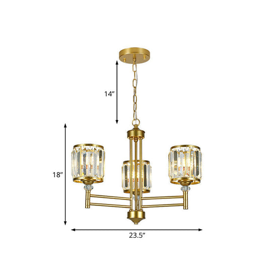 Lustre suspendu radial en cristal contemporain - Finition laiton - 3/6/8 lumières - Éclairage de chambre