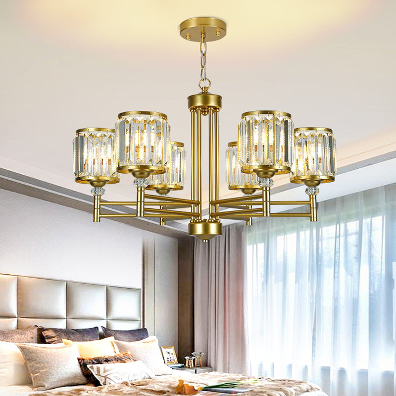 Modern Crystal Radial Hanging Chandelier With Brass Finish - Perfect For Bedroom Lighting