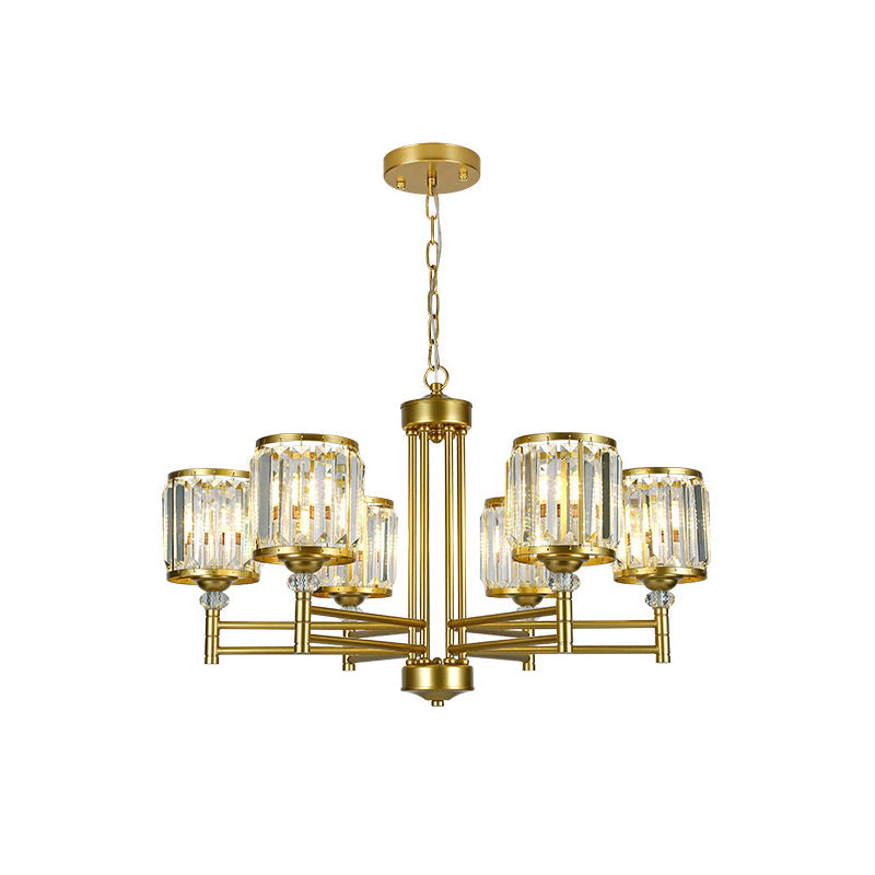 Modern Crystal Radial Hanging Chandelier With Brass Finish - Perfect For Bedroom Lighting