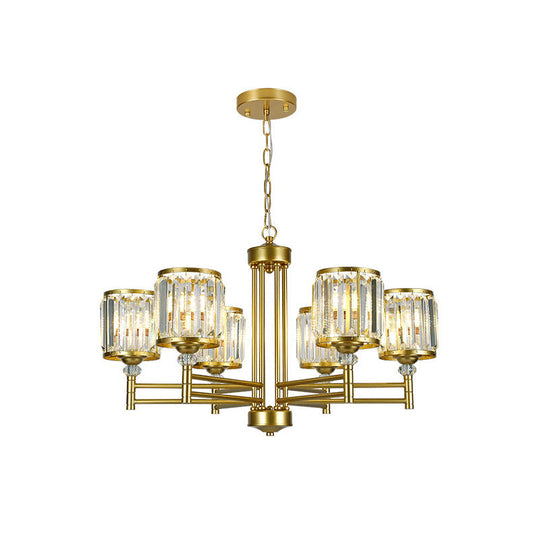 Modern Crystal Radial Hanging Chandelier With Brass Finish - Perfect For Bedroom Lighting