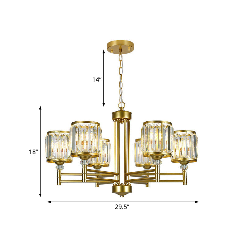 Lustre suspendu radial en cristal contemporain - Finition laiton - 3/6/8 lumières - Éclairage de chambre