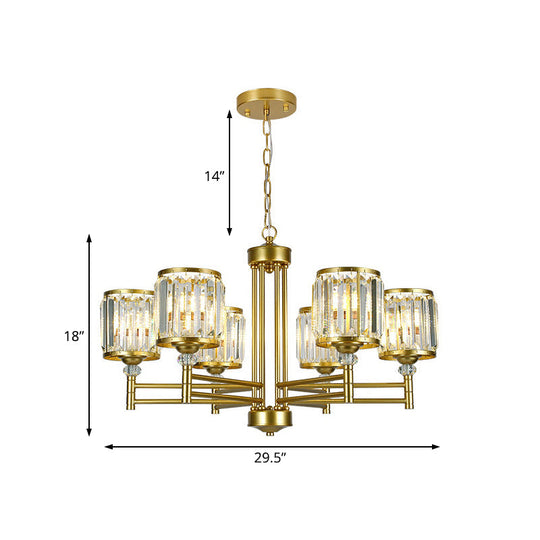 Lustre suspendu radial en cristal contemporain - Finition laiton - 3/6/8 lumières - Éclairage de chambre