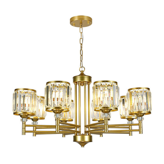 Modern Crystal Radial Hanging Chandelier With Brass Finish - Perfect For Bedroom Lighting