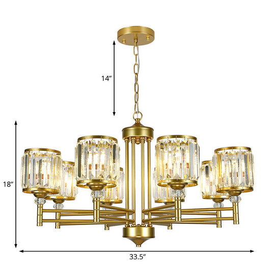 Lustre suspendu radial en cristal contemporain - Finition laiton - 3/6/8 lumières - Éclairage de chambre