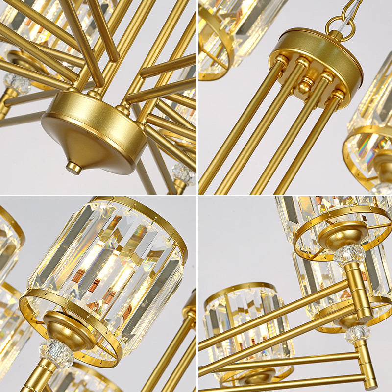 Modern Crystal Radial Hanging Chandelier With Brass Finish - Perfect For Bedroom Lighting