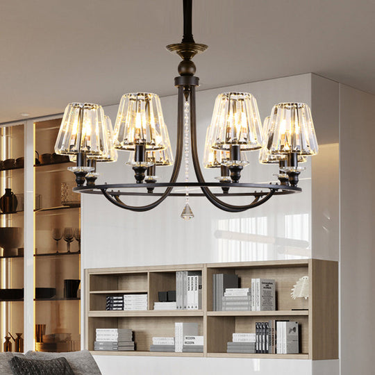 Modern Crystal Pendant Light In Black - Tapered Design 4/6/8 Lights Hanging From Ceiling 8 /