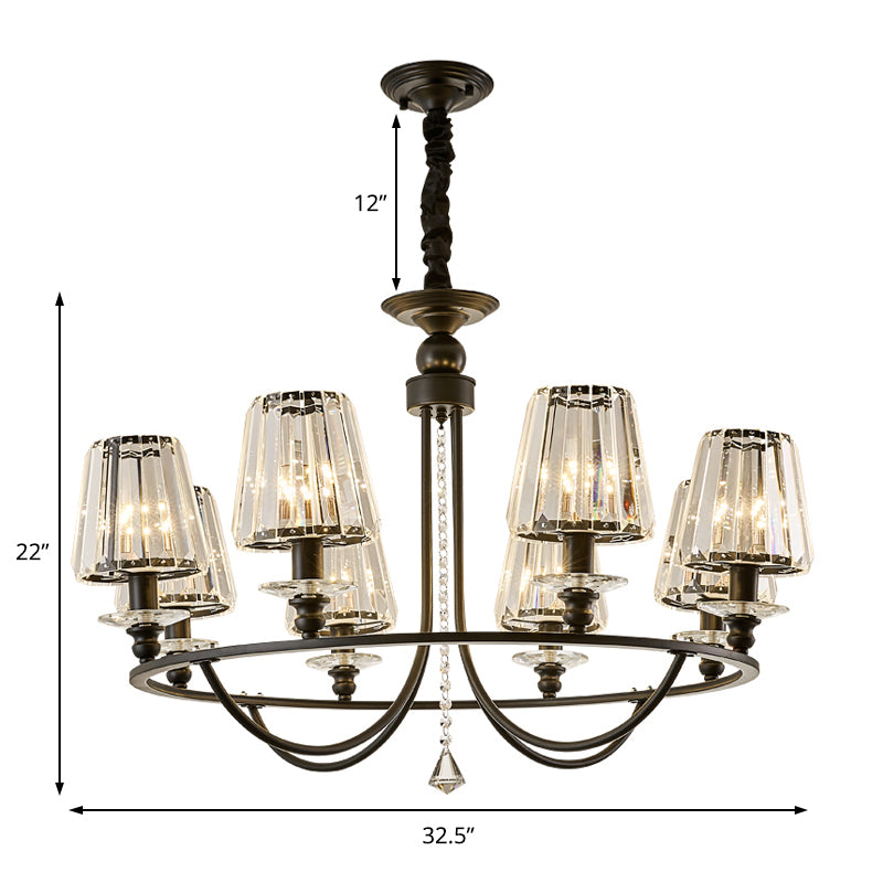 Lustre contemporain conique en cristal avec 4/6/8 lumières - Plafonnier noir