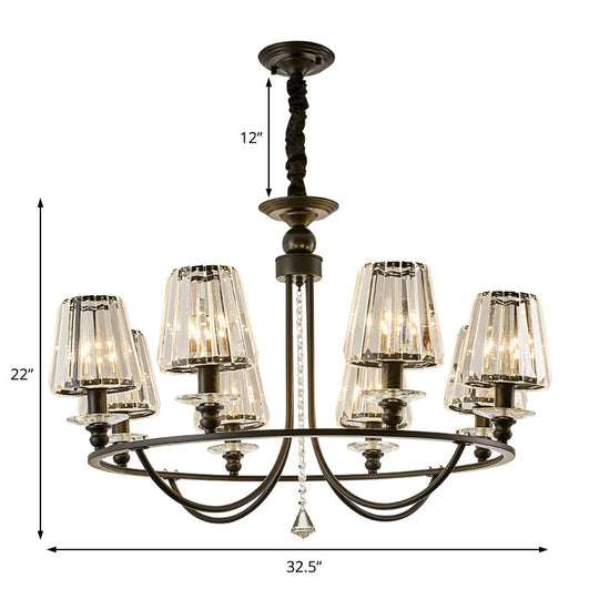 Lustre contemporain conique en cristal avec 4/6/8 lumières - Plafonnier noir