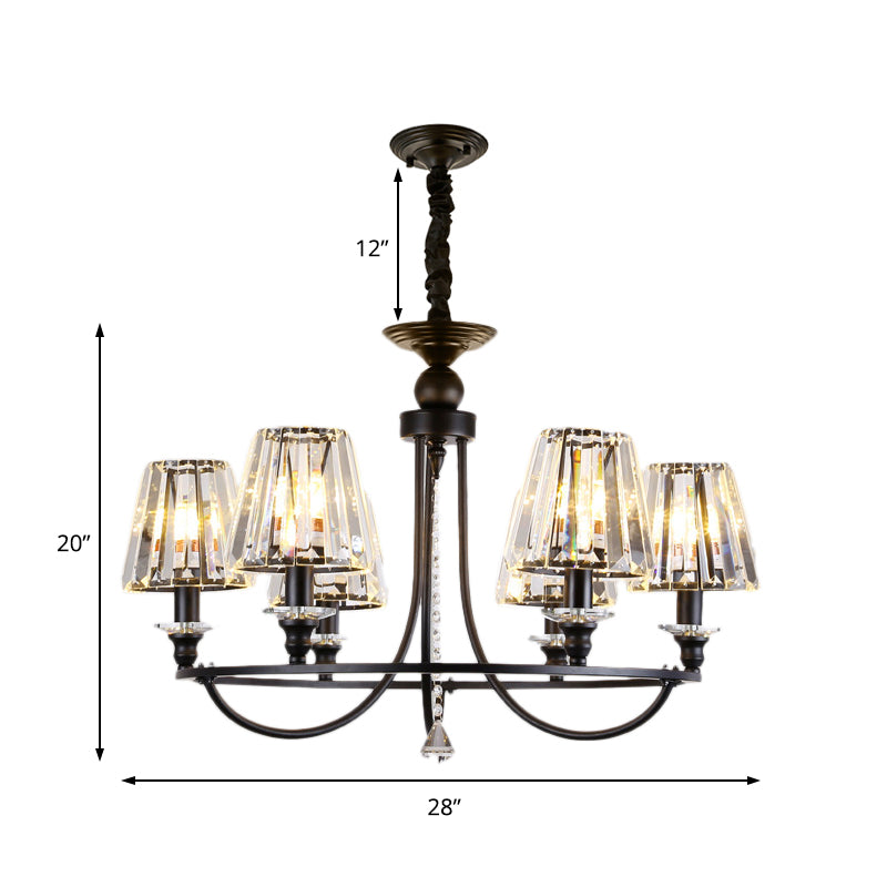 Lustre contemporain conique en cristal avec 4/6/8 lumières - Plafonnier noir