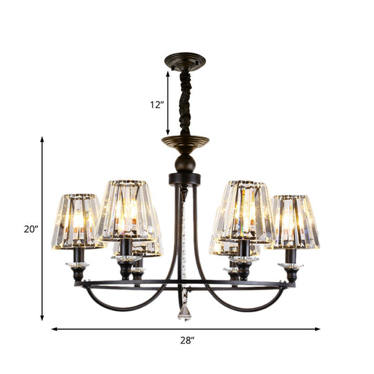 Lustre contemporain conique en cristal avec 4/6/8 lumières - Plafonnier noir