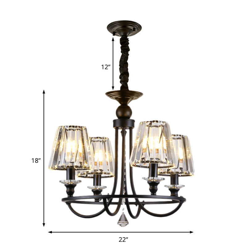 Lustre contemporain conique en cristal avec 4/6/8 lumières - Plafonnier noir