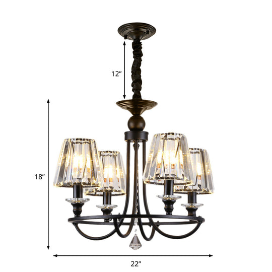 Lustre contemporain conique en cristal avec 4/6/8 lumières - Plafonnier noir