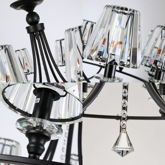 Lustre contemporain conique en cristal avec 4/6/8 lumières - Plafonnier noir